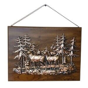 VTG A & F Deer Elk Wildlife 3D Wood Wall Plaque Hanging Copper Tone Rustic Decor